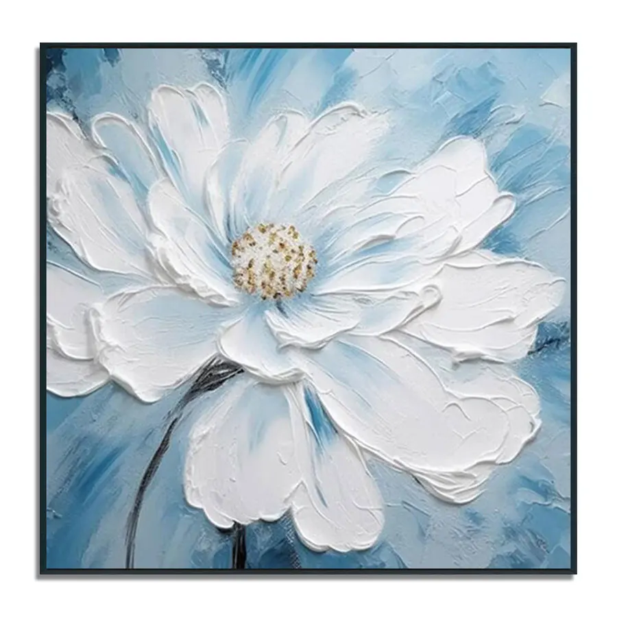 Original Art High Quality Modern Abstract Style Big Size White Flower Oil Painting on Canvas Wall Art