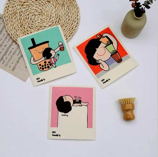 Wholesale Custom Printed Design Resistant To Odor Material Made From Germany Solid Colors Cellulose Sponge Cloth For Kitchen