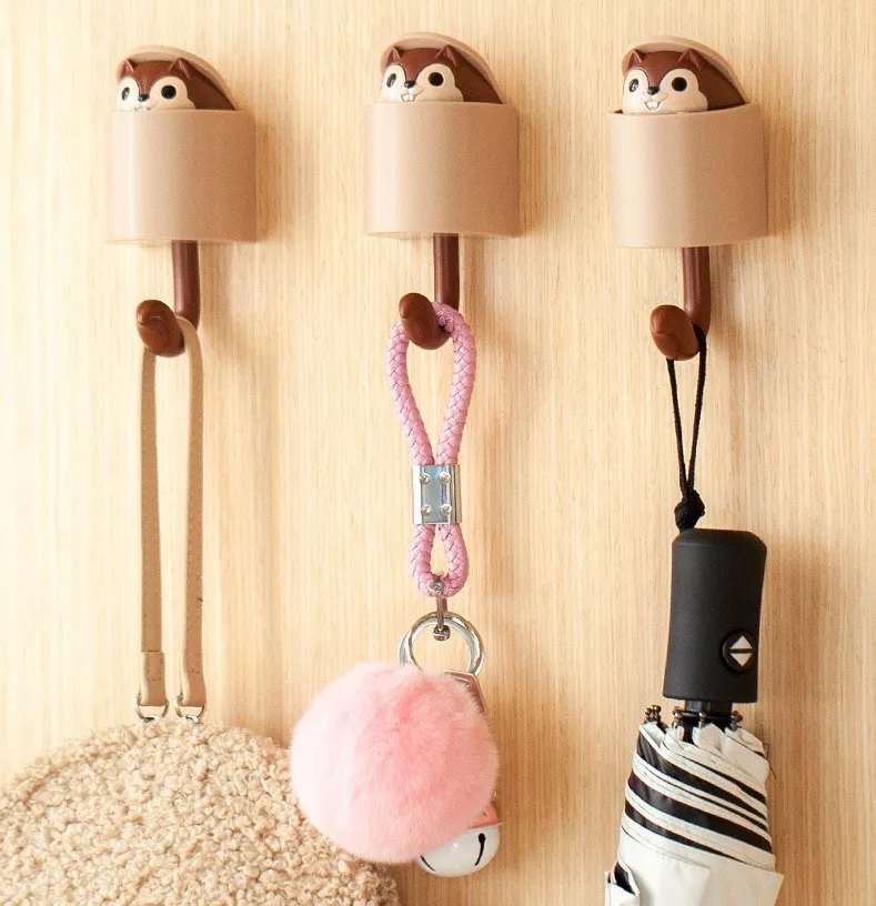 Home creative funny Cartoon Animal Squirrel Hiding Storage Bathroom Kitchen Hanging Hook Pasting Wall Hooks