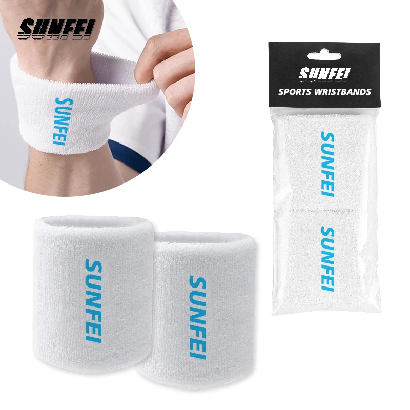 SUNFEI Terry Cloth Cotton Flexible Sweatband Sports Wrist Tennis Sweat WristBand Custom embroidered tennis hand terry wristband