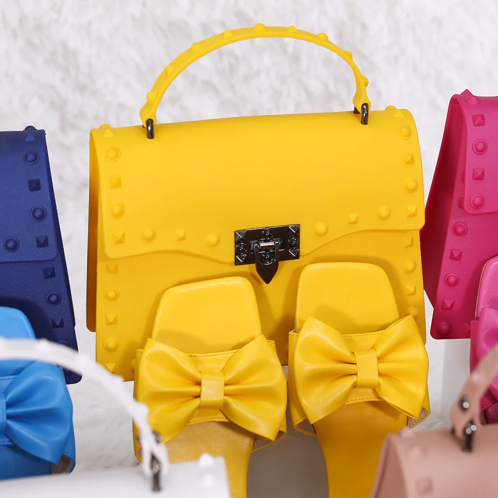 2021 Handbags sets ladies summer slippers with handbags clear shoulder bag fashion purse luxury bags and shoes set for women