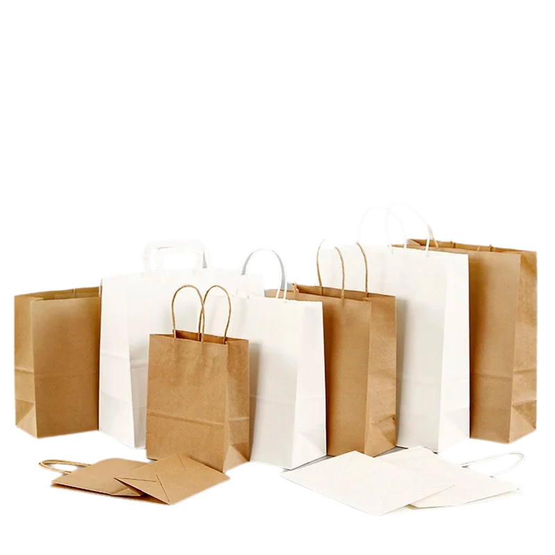 Wholesale White Brown Kraft Shopping Paper Bag with Paper Handles