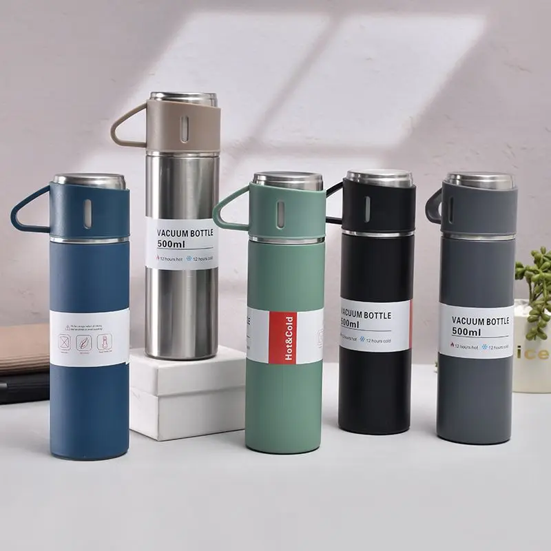 Christmas Gift 3pcs Outdoor Travel Coffee Tea stainless steel water bottle gift set thermos Vacuum flask with 2 cup
