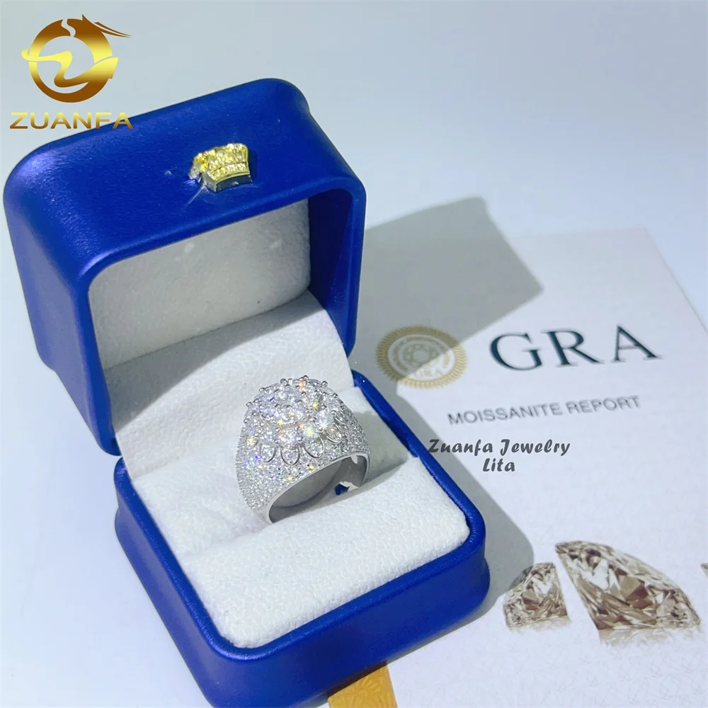 New arrival fine jewelry 925 sterling silver iced out diamond hip hop mens moissanite ring