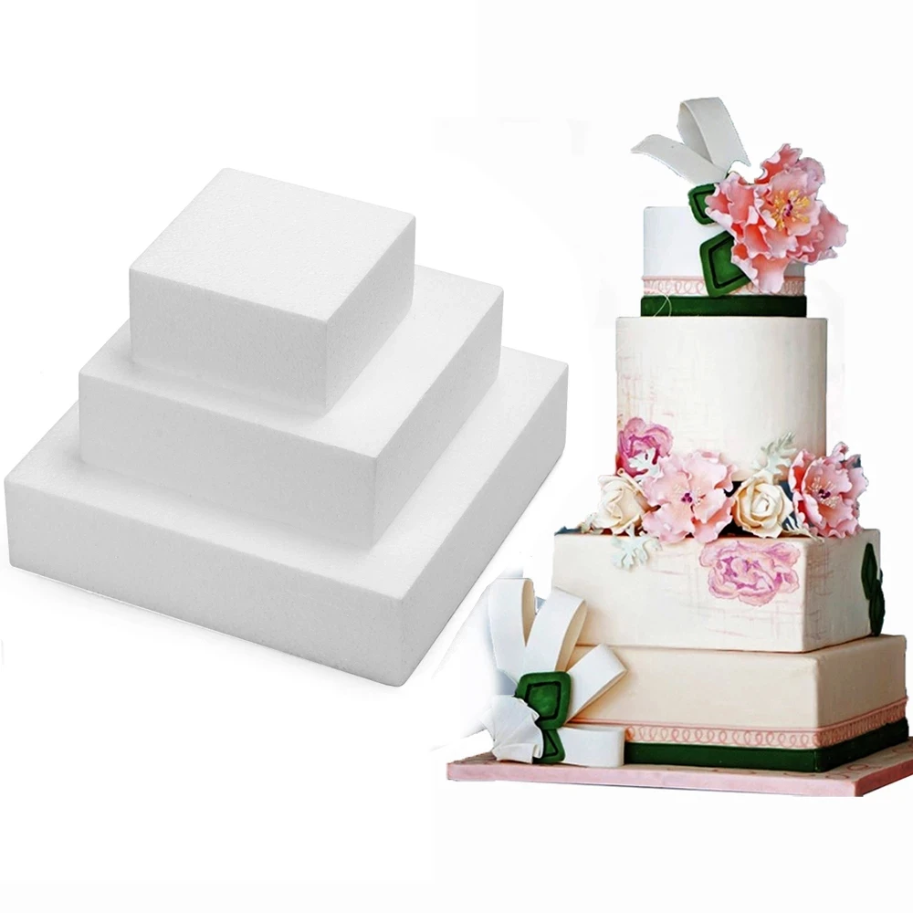 4/6/8Inch White Square Foam For Cake Foam Mould Styrofoam Cake Stand Dummy Practice Model Sugarcraft Baking Mold Bakeware