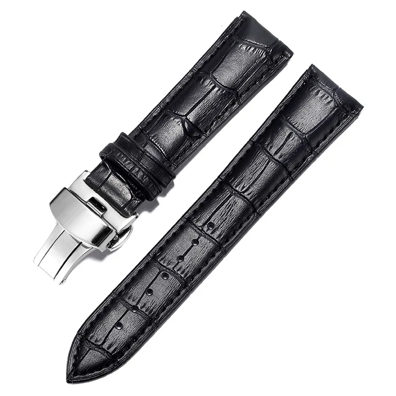 Leather Watch Band Strap Butterfly Deployment Buckle 18mm 20mm 22mm 24mm Polished Metal Clasp Watch Accessories