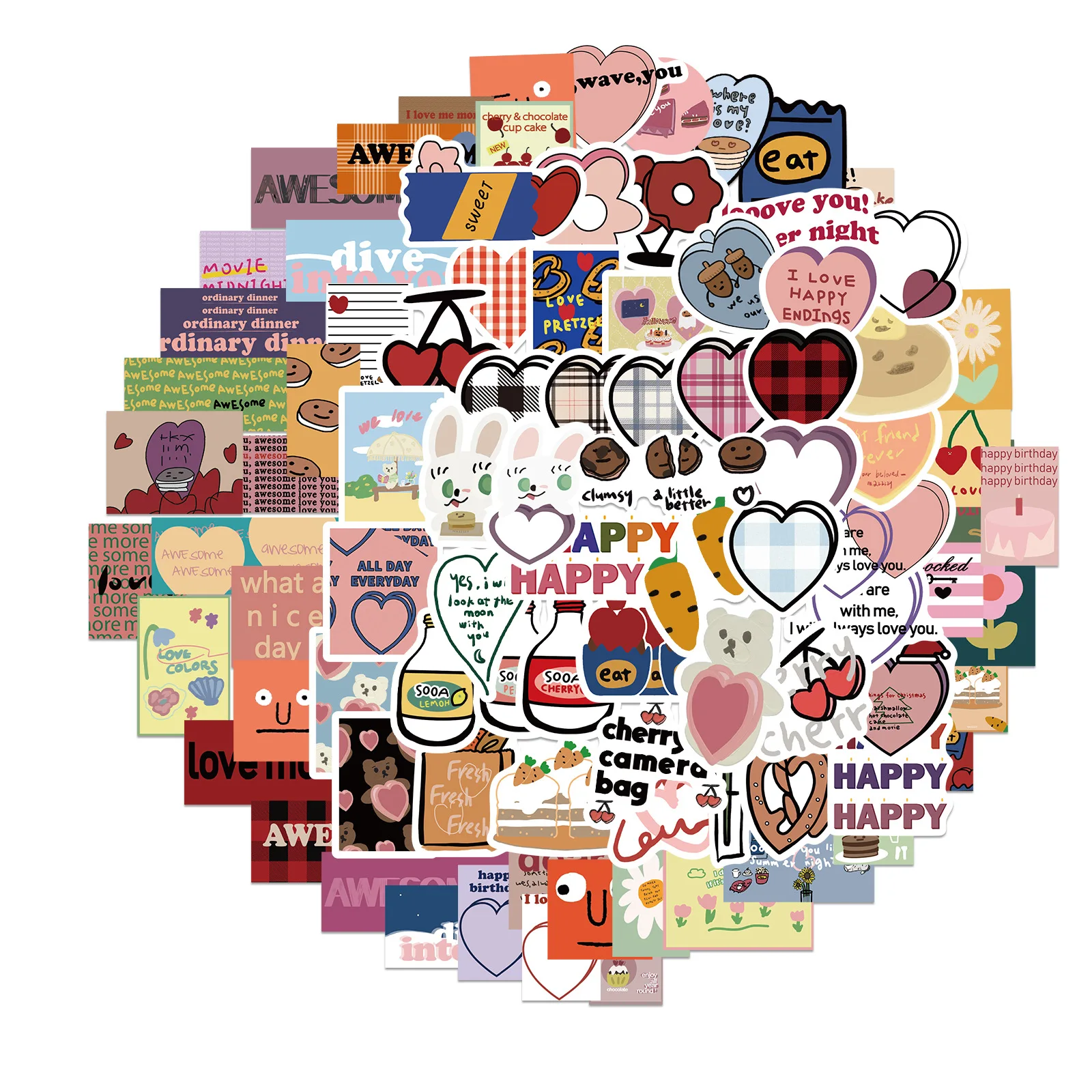 90Pcs Ins Korean Sweet Sandwich Lovely Laptop Phone Motorcycle Luggage Mugs Waterproof Diy Decorative Stickers