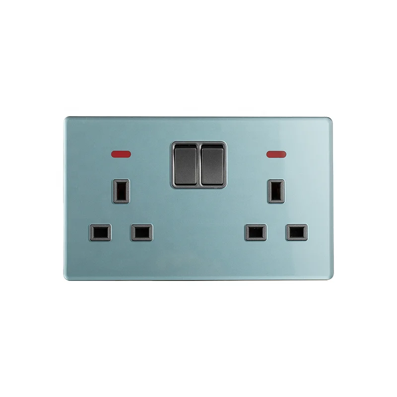 living room glass Double 13A switched socket with neon high quality modern indoor switched socket