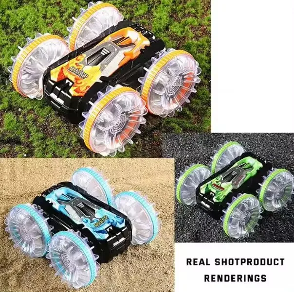 2.4G Remote Control Amphibious Vehicle Luminous Wheels Waterproof Double-sided 360 Rotation 4wd Rc Stunt Car For Kid