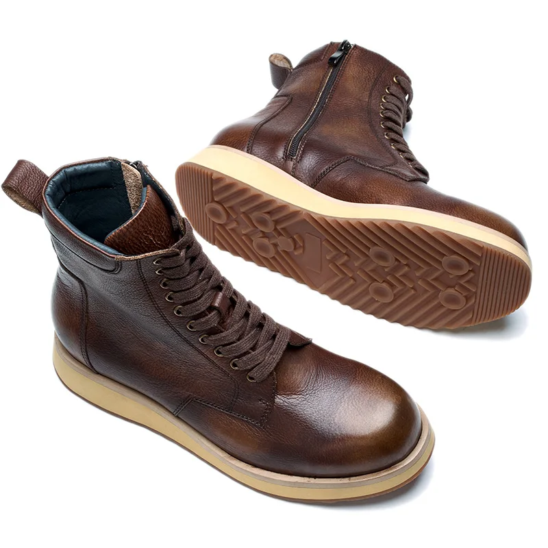 High quality leather mens fashion boots Premium tresemme botanique mens custom leather boot Rubber Sole Outdoor shoes