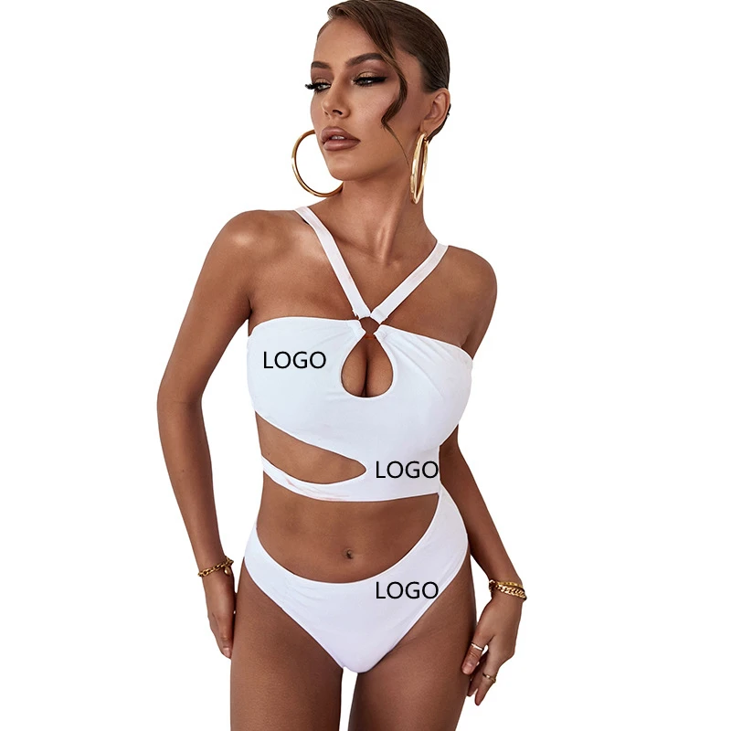 Wholesale new styles one piece solid hollow out naked back swimwear sling swimsuit custom LOGO and styles