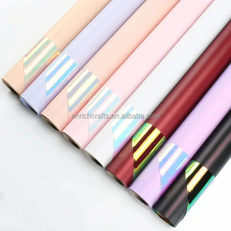 2023 New Arrival 20sheets Korean Luxury Magic holographic color Waterproof Packaging Metallic colours Gift Floral Wrapping Paper
