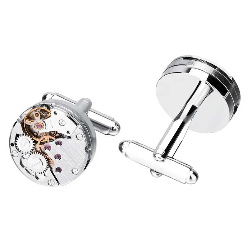 SAVOYSHI Punk Watch Movement Mens Cufflinks Tie Clip Sets High Quality Necktie Pin Tie Bars Clip Clasp Free Carving Name