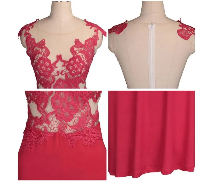 Custom Sleeveless O-neck Women Casual Trumpet Dress Elegant Lace Embroidery Weddings Bridesmaid Mermaid Dresses With Zipper