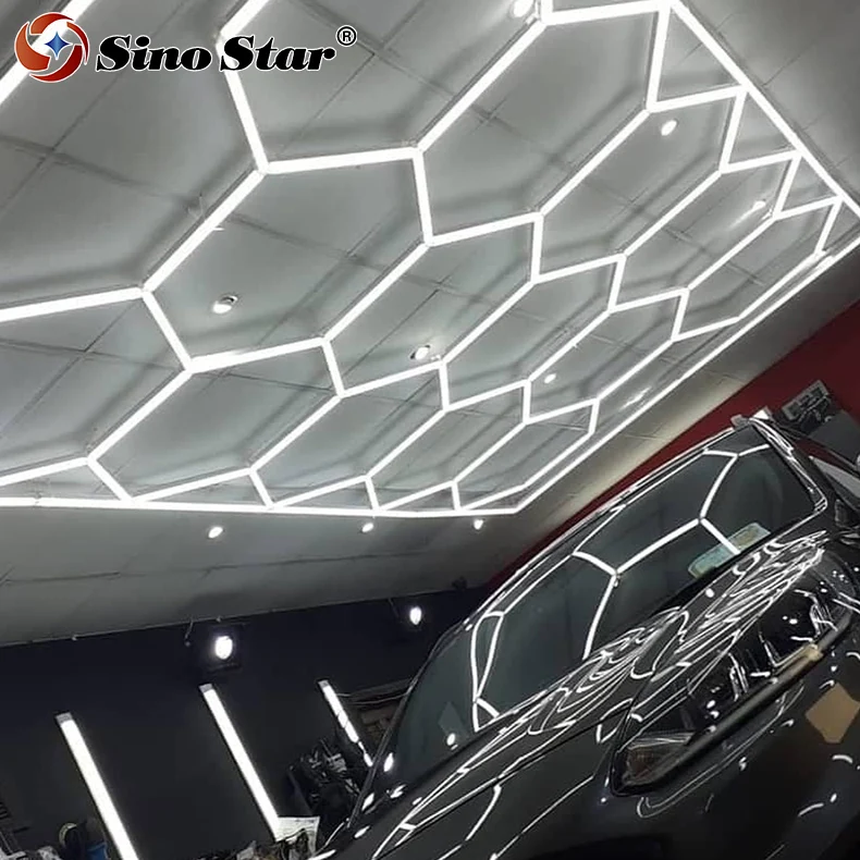 Hot Sale honeycomb car detailing ceiling light with 5 years warranty garage hexagon led light for auto detailing workshop