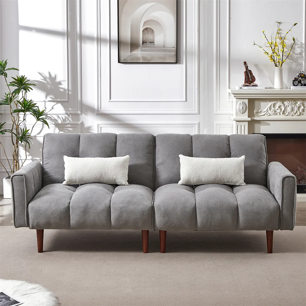 Modern Fabric Linen Upholstered Futon Sofa bed Convertible Futon Sofa Bed Adjustable Couch Sleeper for Apartment Living Room