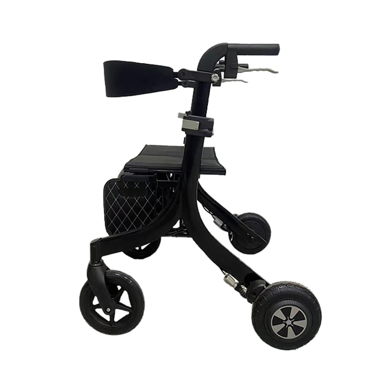 Adjustable Speed Limiter Aluminum Folding Walker Rollator with Seat