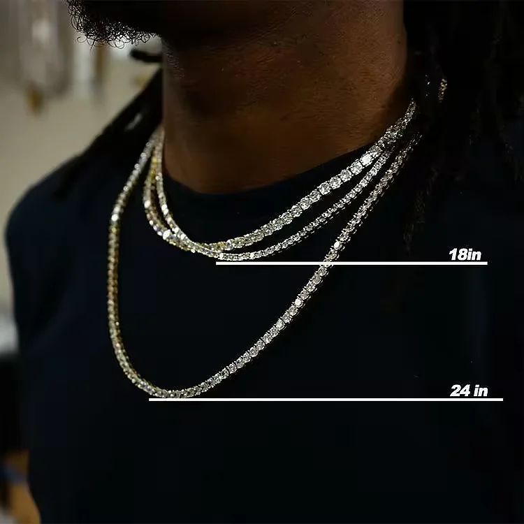 Factory Price Tennis Chain Hip Hop 925 Sterling Silver Pass Diamond Tester VVS Moissante Diamond Necklace GRA Certified