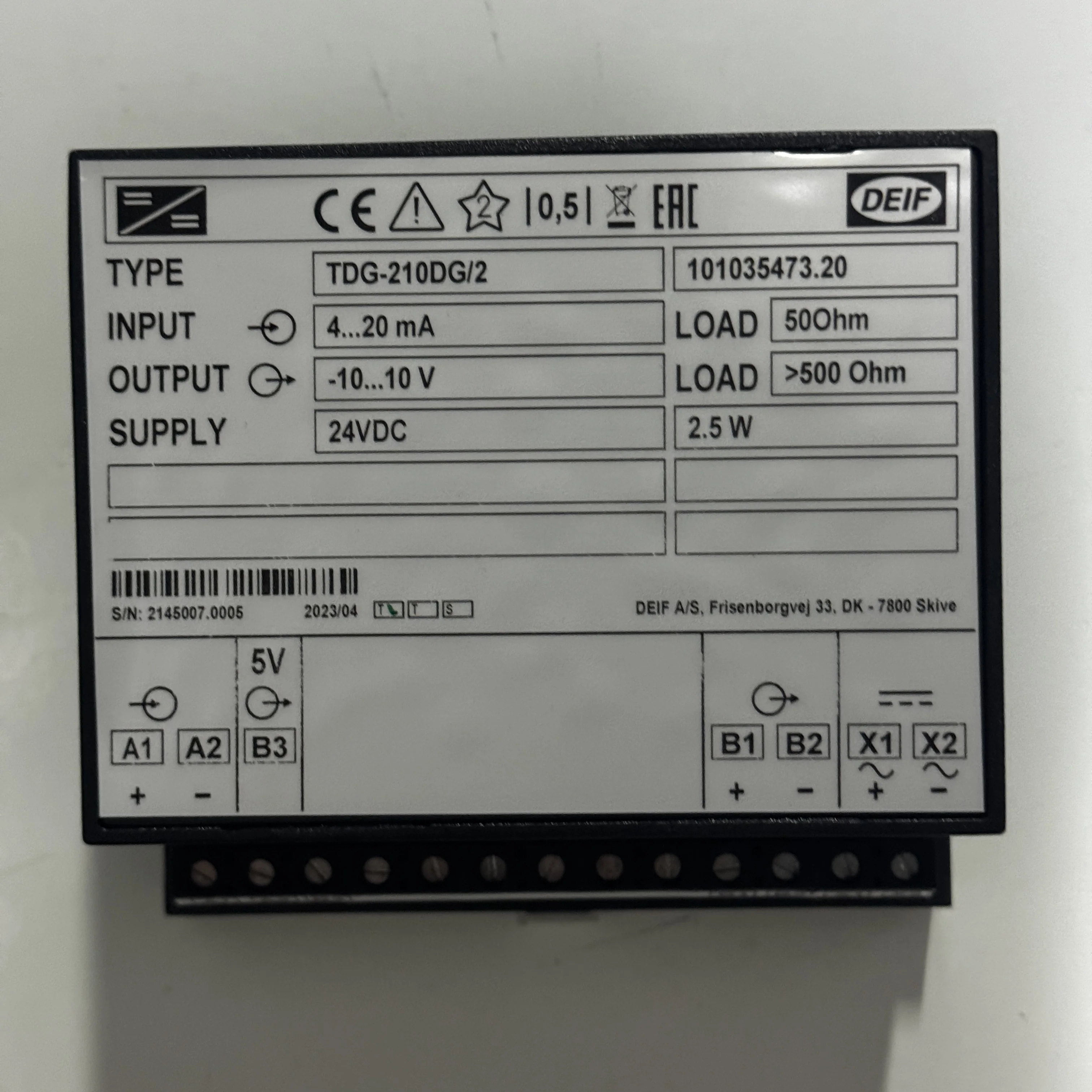 DEIF TDG-210DG/2 INSULATION AMPLIFIER 101035473.20 4-20mA /-10-10V
