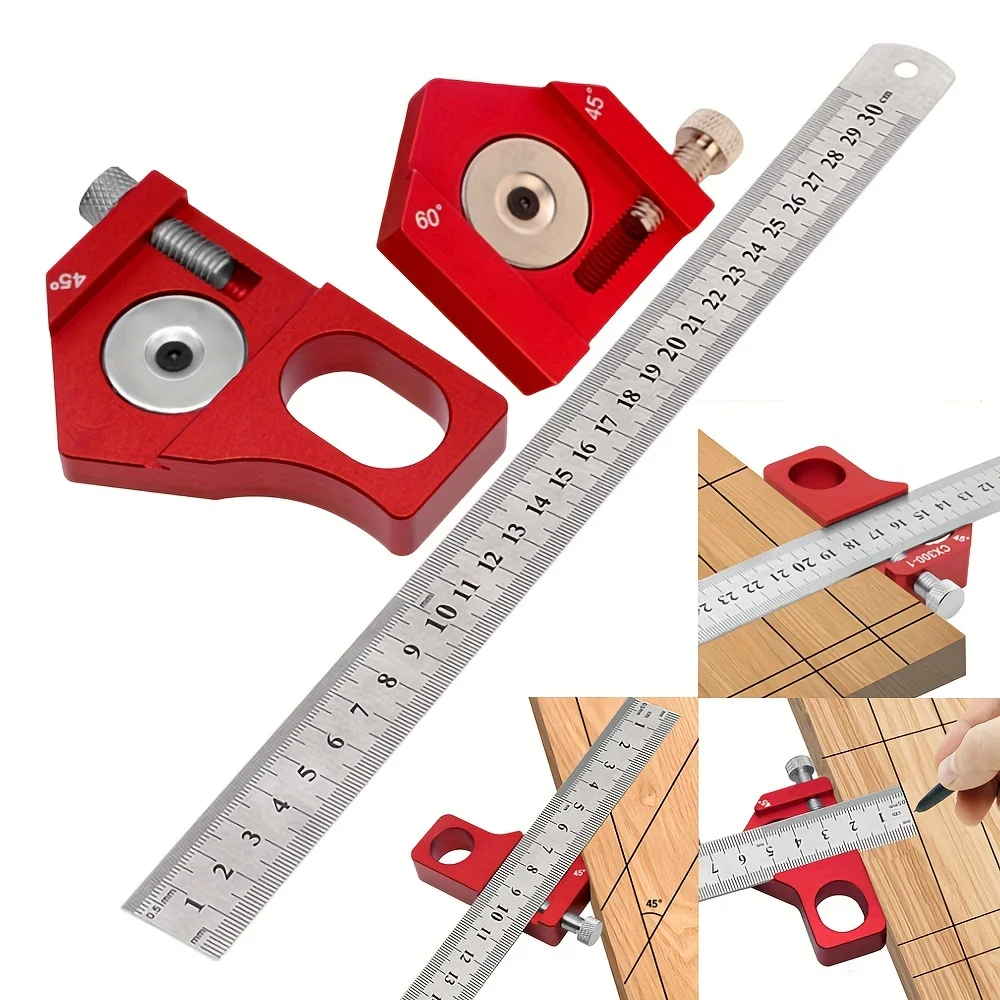 Steel Ruler Positioning Block Multi angle Angle Line Marking Gauge Woodworking Measuring Scribe Other Hand Measuring