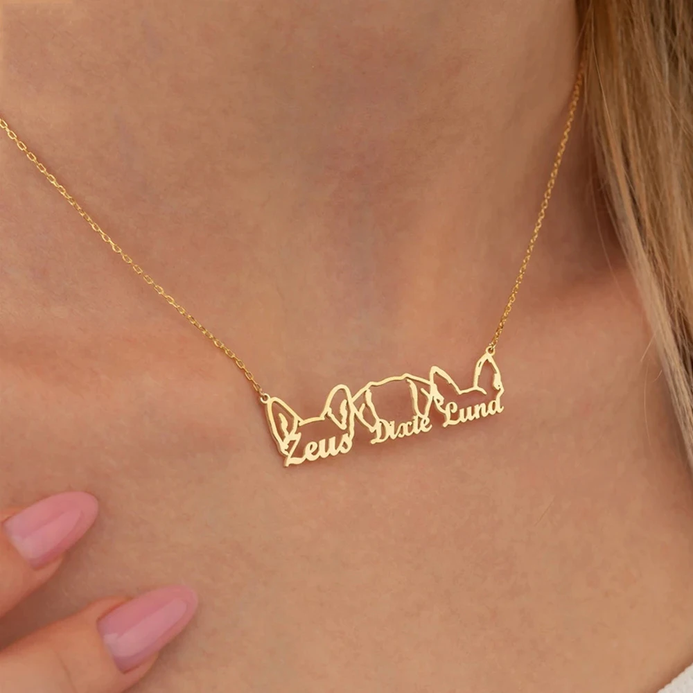 Dropshipping Stainless Steel Necklace Women Jewelry Gift Pet Dog Ear Name Necklace