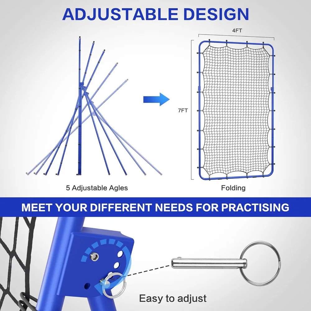 volleyball rebounder net 4*7ft Bounce back practice net 5 Adjustable angles indoor and outdoor easy Set-up training equipment