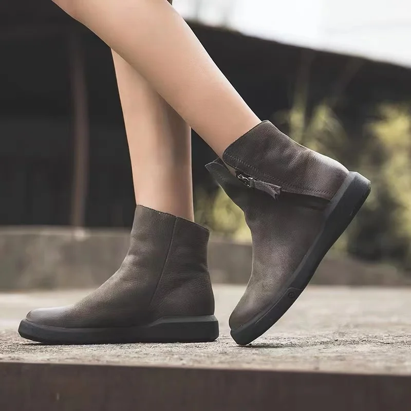 Solid Color Genuine Leather Boots Woman Ladies Fashion Ankle Chelsea Boot