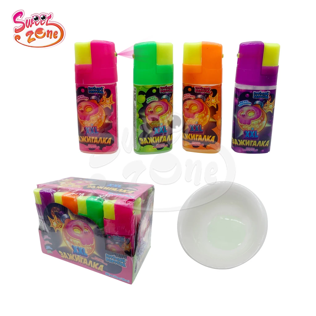 Wholesale sweet sour candy colorful fruit lighter spray candy toys candy