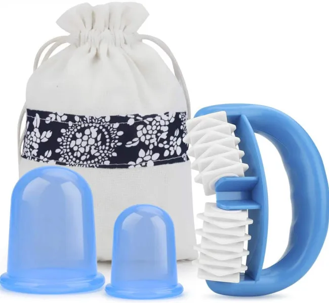 Silicone Vacuum  Cupping Therapy Sets Cellulite Cups with Handheld Massage Roller