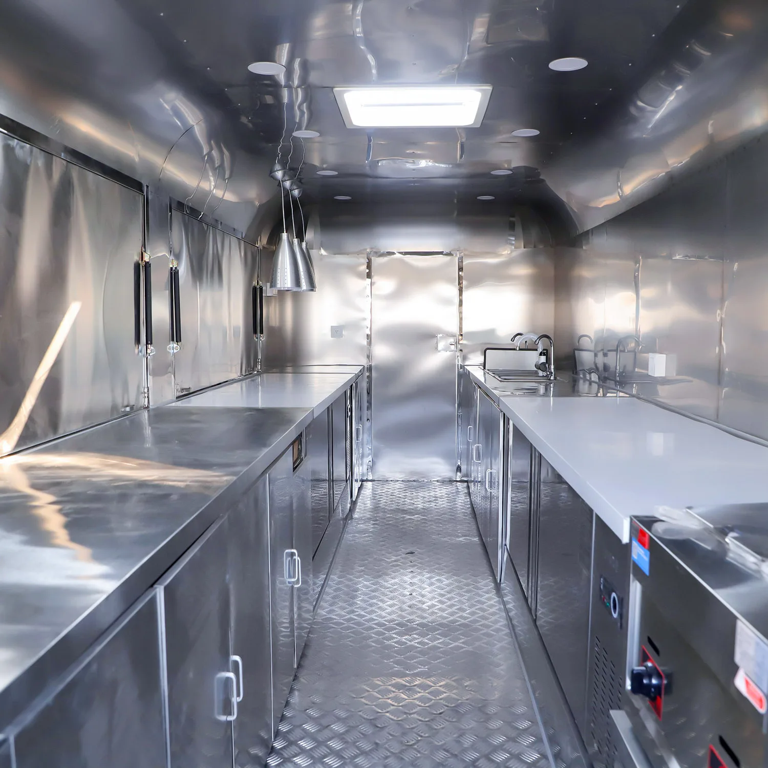 Street fast food enclosed french fry food truck german food truck green truck cafe