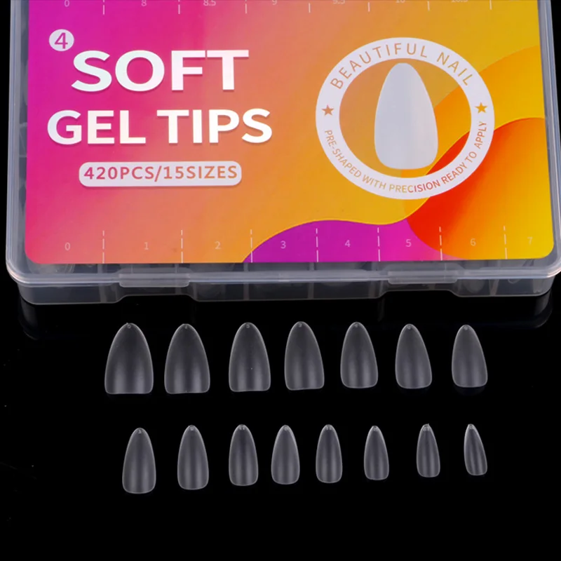 TSZS 420pcs Artificial Fingernails Gel X Short Almond Nail Tips Full Cover Soft Gel Matte Nail Tip Extension Tips Nail Wholesale