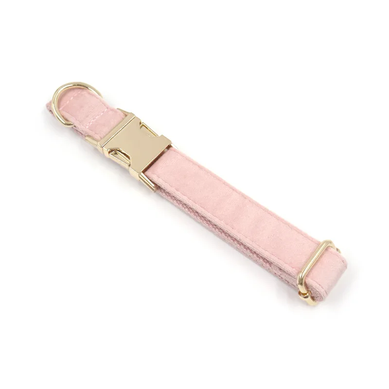 Classic Rose gold hardware pink velvet dog collar luxury durable cozy soft webbing metal dog collar dog lead manufacturer