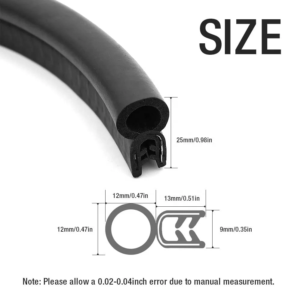 Car Door Rubber Seal Strip, Automotive Weather Striping with Top Bulb, Easy to Install for Cars, Boats, RVs, Trucks, Home