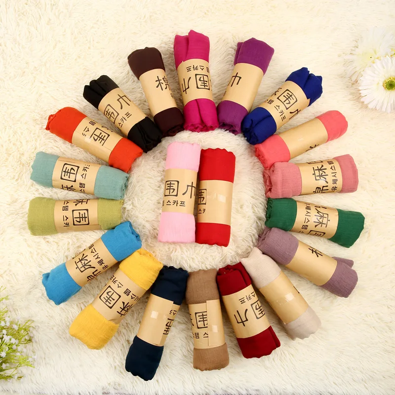 TXL254 Women Lady Scarf Spring Summer Casual Turban Shawls Veil 30 Colors Polyester Muslim Hijab Headwraps Ethnic Scarves