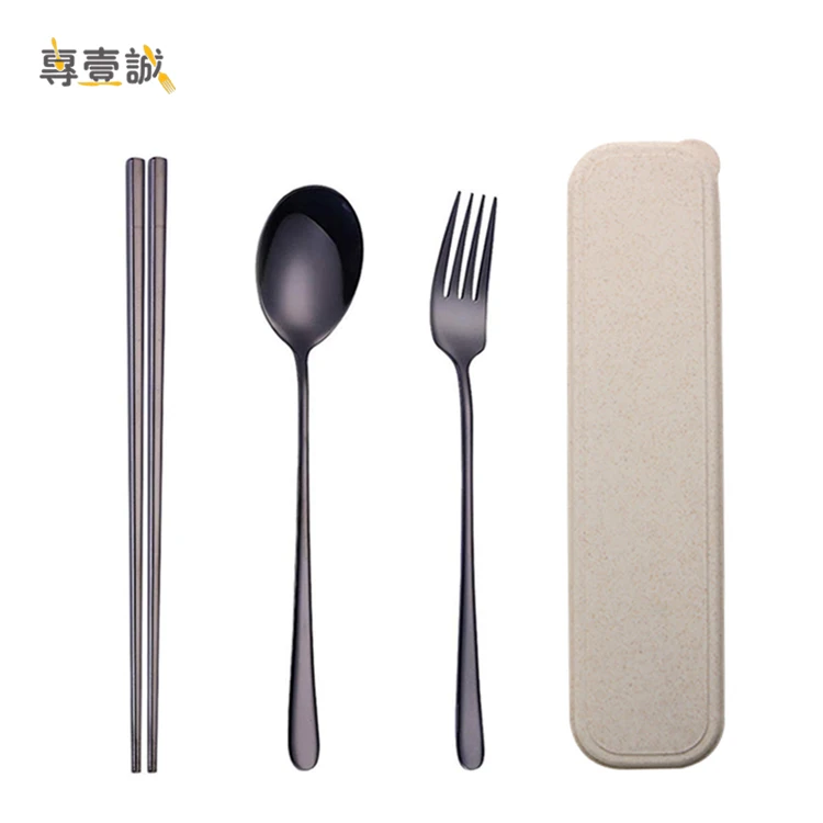 Korean restaurant fork spoon set flatware wholesale portable travel stainless steel cutlery flatware silverware set