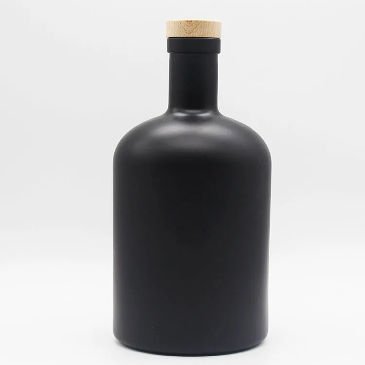 High quality matte black customized 750ml 700ml flint spirit liquor gin whisky rum bottle glass bottle for vodka with cork