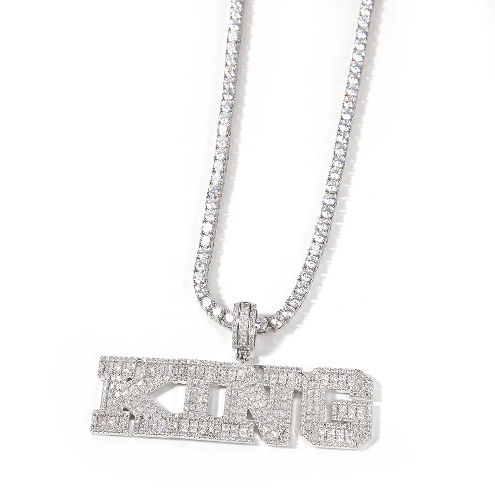 New!Hip Hop DIY Letter Splice Brass Pendant with Square Zircon Link