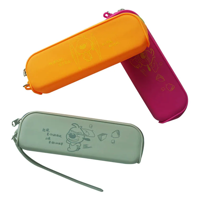 
Eco-friendly promotion cartoon design soft silicone zipper pencil case 