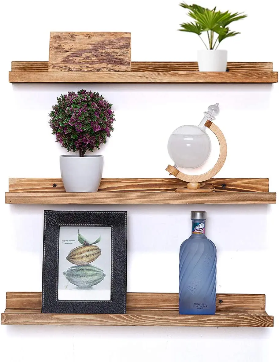 Rustic Wood Photo Shelf 16 Inch Large Floating Shelves Wall Mounted  3 Floating Shelves For Bedrooms Office Living Room Kitchen