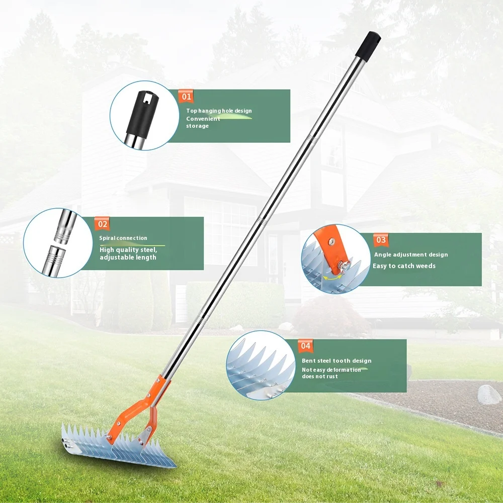 Multifunctional Durable Soil Rake for Courtyard Garden Industrial Grade Lawn Thatched Rake for Combing the Lawn