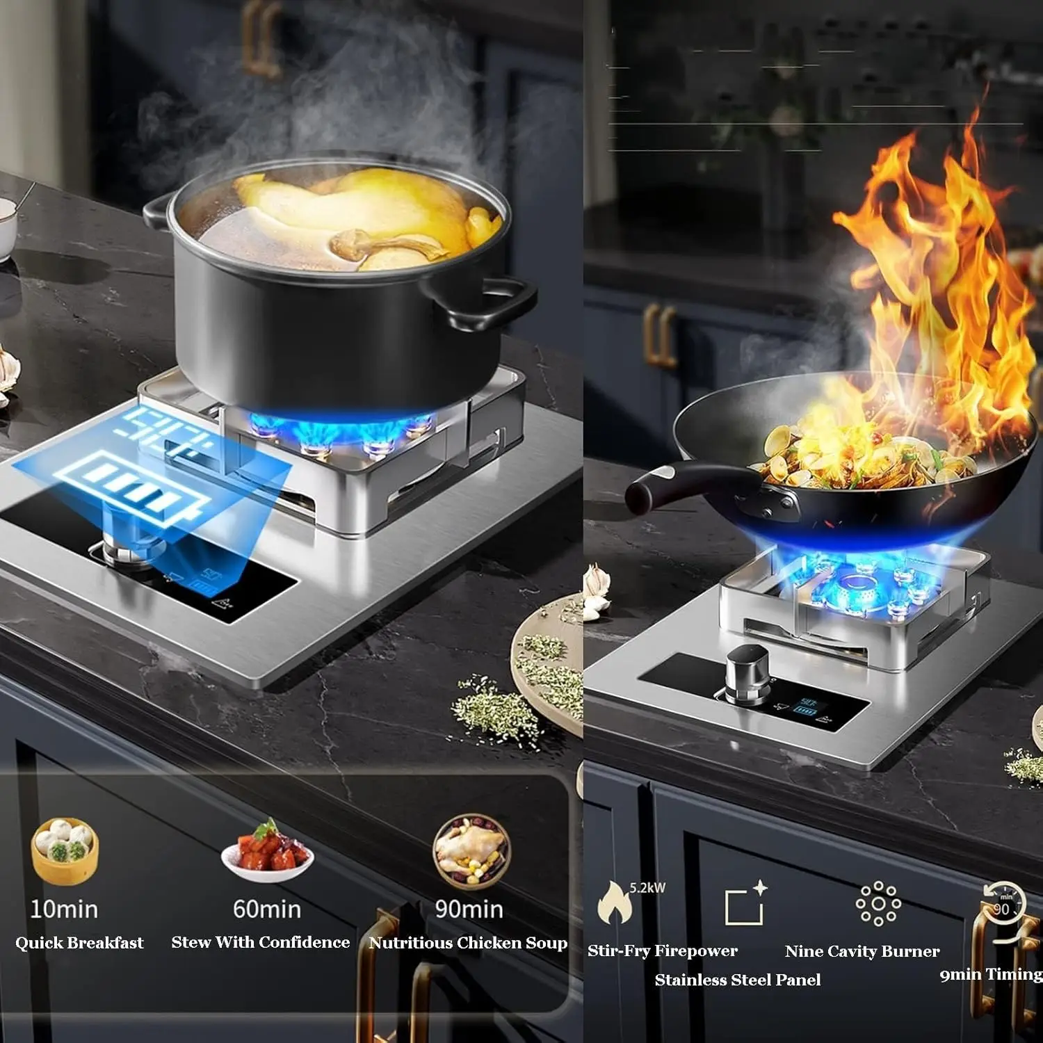 Hot selling gas cooker LPG smart portable gas cooktops stainless steels top Timer single burner gas stove for kitchen
