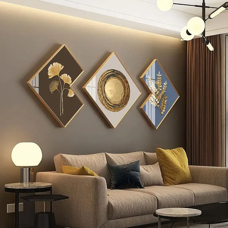 Living Room Diamond Shaped Modern Luxury Creative Restaurant Decoration Frames Picture Crystal Porcelain Painting Wall Art
