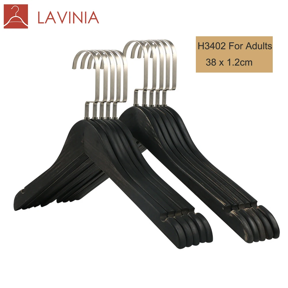  Черная Нескользящая плечевая деревянная вешалка для женской одежды с резиновым покрытием и хромированным крючком