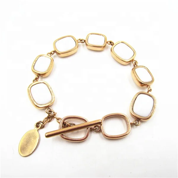 fixed price wholesale Gold plated stainless steel bulk charm opal bracelets with pink glass stone women accessories china