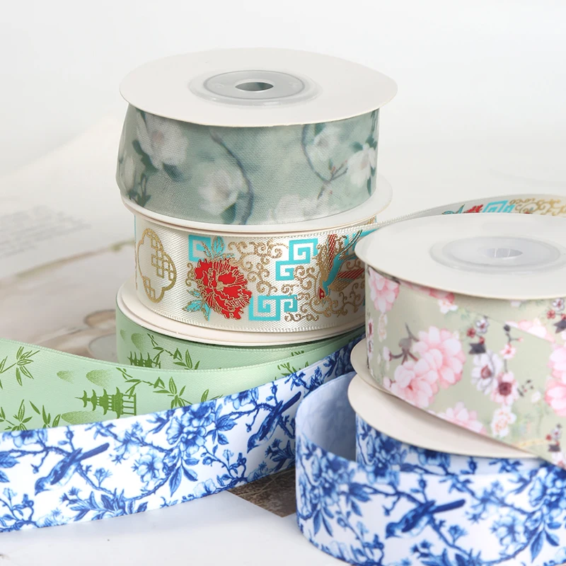 Heat Transfer Printing chinese style gift satin ribbons for flowers