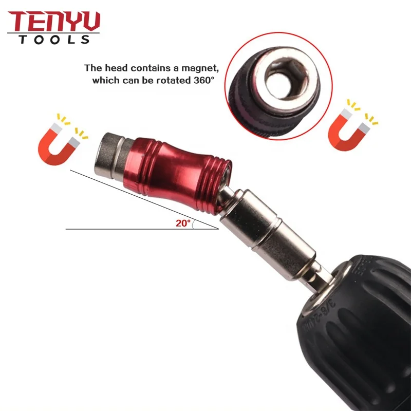 1/4 Inch Pivoting Magnetic Bit Holder Self-locking Multi-angle Screwdriver Bit Extension Rod