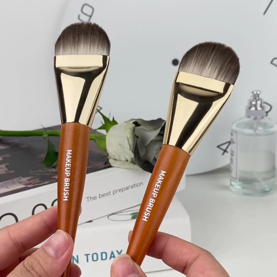 Vegan Cruelty Free Foundation Makeup Brush Wood Handle Ultra Thin Widened Tongue Type Foundation Brush