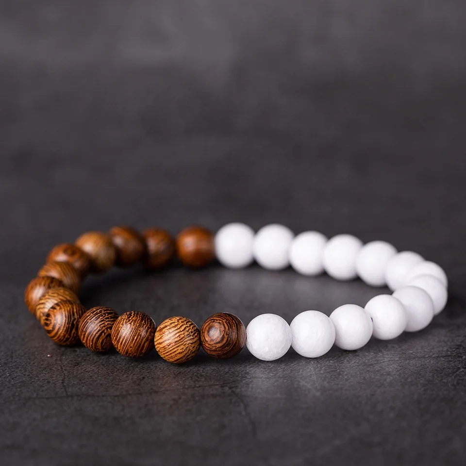 SC Hot Natural Wood Beads Bracelet Energy Hematite Yoga Bracelet Elastic Buddhist Prayer Buddha Bracelet for Women Men