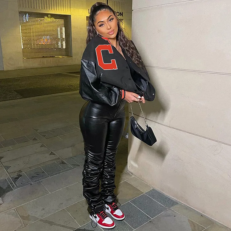 Модная женская Свободная куртка с длинным рукавом и карманами, Женская бейсбольная куртка с принтом логотипа