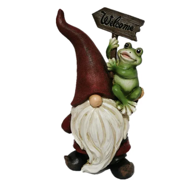 Top Grace Outdoor solar resin flower hat garden gnome with welcome brand